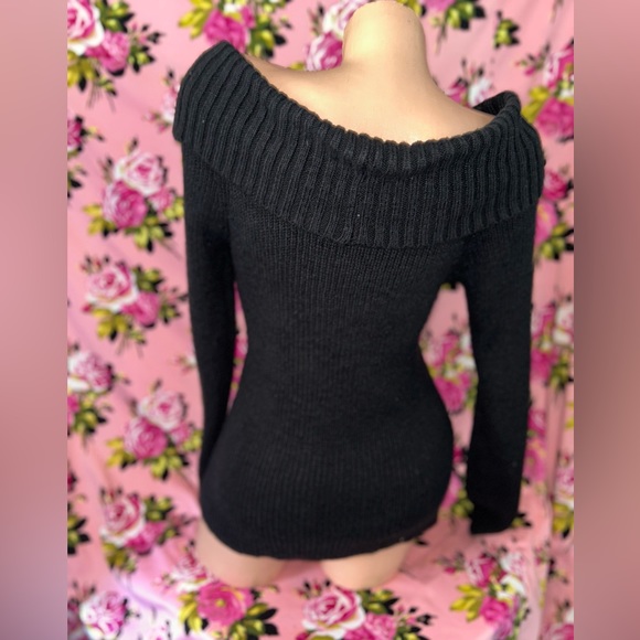 Hollister cowl neck turtleneck off the shoulder black knit sweater blouse tunic - Picture 2 of 6